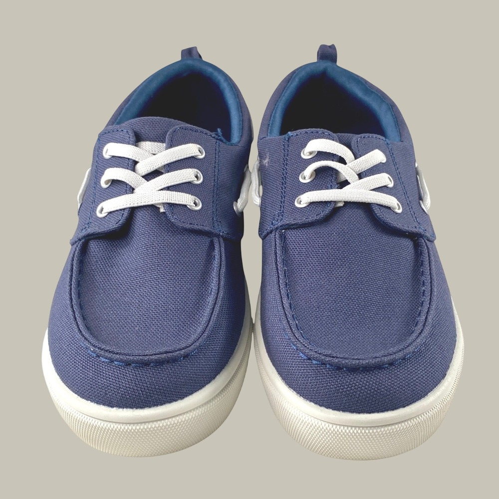 NWT Wonder Nation Boys Size 1 Blue Canvas Boat Shoes Slip On Loafers Memory Foam